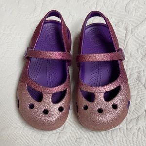 Crocs girls 9 Shayna Pink Purple Glitter Mary Jane